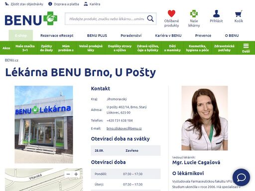 ?bezplatné parkování. široký sortiment léků na recept i volně prodejných. screening diabetu, lékové poradenství a konzultační činnost u alzheimerovy choroby.?