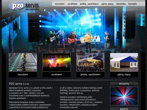 pzo servis s.r.o. - technické a organizační zajištění kulturních a společenských akcí. pódia, zvuk, osvětlení, ozvučení, párty stany, pártystany, zastřešení pódií, doprava.