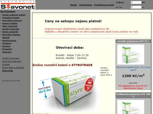 kompletní sortiment suchých maltových směsí, komponent systému zateplení budov, sanace budov, sádrokarton. prodejce materiálů od firem knauf, quick-mix, baumit-bayosan, isover, rockwool, rigips, ytong, kb-blok, presbeton, qpor a další...dopravu zajišťujeme vlastními vozy.