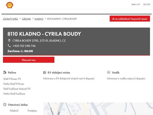 8110 kladno - cyrila boudy je čerpací stanice v oblasti kladno. tato stanice zahrnuje obchod a myčka.