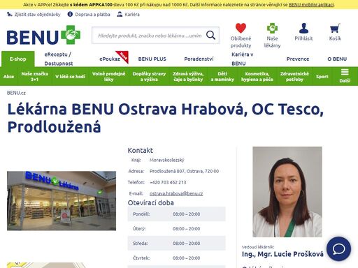?lékárna v oc tesco je otevřena každý den od 8:00 do 20:00 a disponuje bezbariérovým parkováním i přístupem. stavte se pro léky či volně prodejný sortiment,?