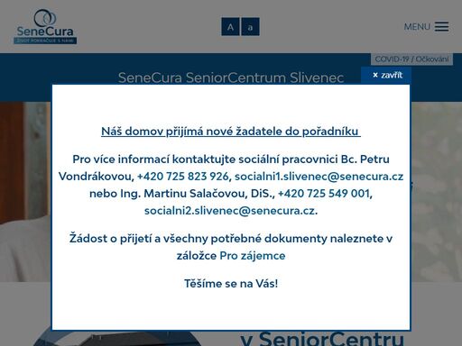 vítejte v seniorcentru praha slivenec. nabízíme sociální služby domov pro seniory a domov se zvláštním režimem - zaměřený na péči o seniory trpící stařeckou demencí či alzheimerovou chorobu. v případě jakéhokoliv dotazu nás neváhejte kontaktovat. jsme tu pro vás!