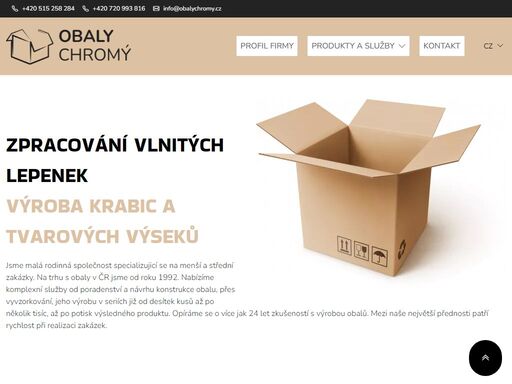obaly chromý, výroba obalů, lepenka kartonářské práce a výroba krabic: nabízíme pevné papírové a lepenkové krabice různých velikostí. ekologické, na míru a ideální pro bezpečné balení. kontaktujte nás!