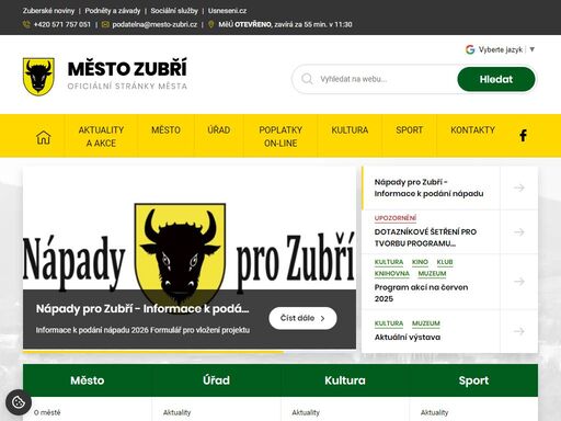 oficiální stránky města zubří