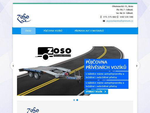 půjčovna přívěsů a přívěsních vozíků v brně na olomoucké 15. půjčení vozíku za auto již od 600 kč/6 hod. otevřeno 7 dní v týdnu.