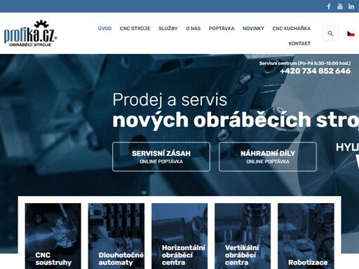 profika s.r.o. - dodavatel cnc obráběcích strojů hyundai wia (cnc soustruhy, soustružnická cnc centra, vertikální frézovací cnc centra, vertikální cnc nástrojařská centra, cnc horizontální frézovací centra, 5-osá cnc frézovací centra) a dlouhotočných cnc soustružnických automatů 5-15-osých hanwha („swiss turn“). konstruktér a výrobce robotizace a automatizace. dodavatel vlastní technologie, doplnění dodávaných cnc strojů dalšími osami, elektromechanický servis všech dodaných cnc strojů.