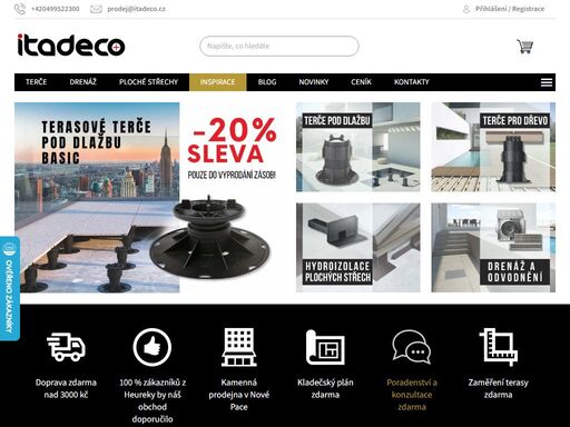 itadeco s.r.o - prodáváme kvalitní terasové podložky, terče pod dlažbu, terče pro dřevo a wpc, revizní šachty, poklopy, mříže, odvodňovací žlaby, doplňky pro ploché střechy.
