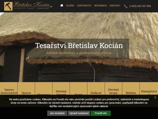 tesařství břetislav kocián se zabývá opravou historických krovů a replik, opravou roubenek, dřevěného štípaného šindele, krovů, doškových střech, dřevěných stropů