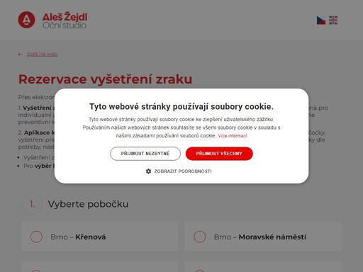 oční studio - online rezervační systém pro objednávky na měření zraku