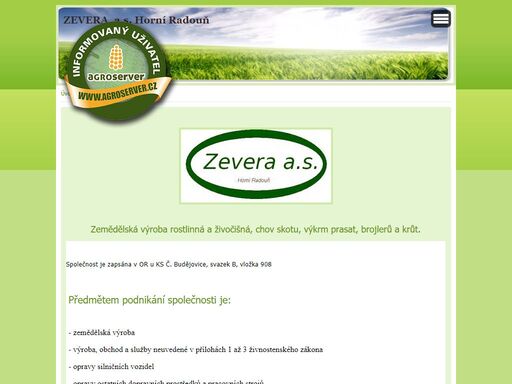 zemědělská výroba rostlinná a živočišná, chov skotu, krůt a prasat, brojlerů

