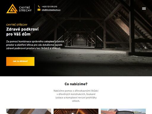dáme vaši střechu do pořádku - zlikvidujeme červotoče, tesaříka, či jiný dřevokazný hmyz, odstraníme plíseň, zaizolujeme, zateplíme, revitalizujeme vaši půdu - chytře a rychle.