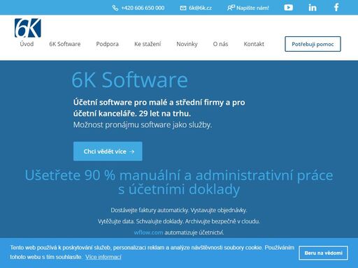6k modulární účetní a ekonomický software: účetnictví, fakturace, mzdy a personalistika, majetek, sklad, modul na zakázku. úpravy modulů dle požadavků zákazníka. komplexní služby jako je instalace, školení a servis. na trhu od roku 1992.