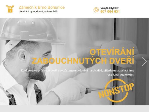 zámečník brno - bohunice a okolí. otevírání domů, bytů a aut, servisní práce. otevírání zabouchnutých bytů a domů bez poškození. volejte nonstop 607 064 631
