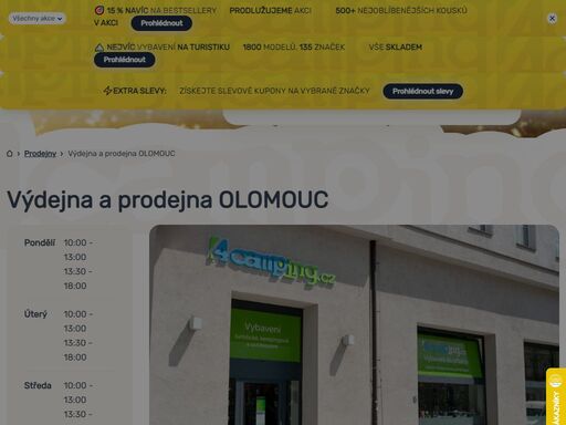 pořiďte na pobočce olomouc vybrané outdoorové a kempingové vybavení nebo vyzvedněte svou objednávku z e-shopu 4camping! info o prodejně zde ?