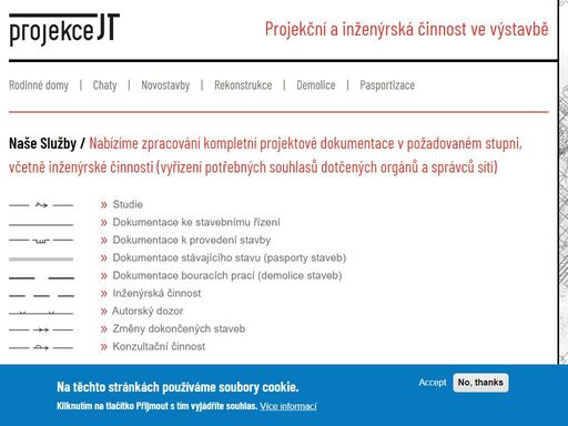 nabízíme zpracování kompletní projektové dokumentace v požadovaném stupni, včetně inženýrské činnosti (vyřízení potřebných souhlasů dotčených orgánů a správců sítí).