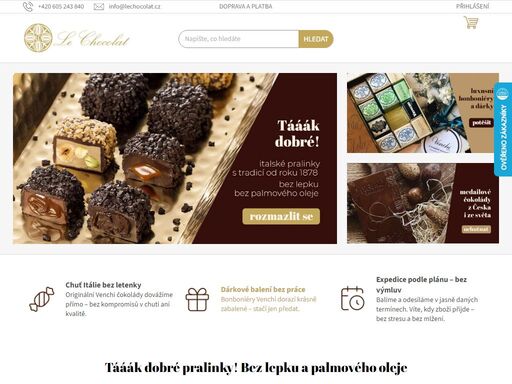 e-shop s kvalitní čokoládou, pralinkami a luxusními čokodárky. vybíráme nejlepší čokolády od malovýrobců. balíme dárkové balíčky plné radosti. už přes 10 let.