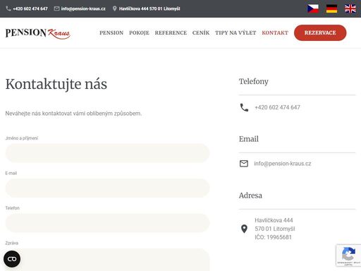 
        kontaktní informace a kontaktní formulář na levné ubytování pension kraus v litomyšli.              