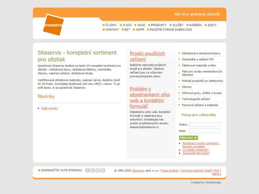 kompletní sortiment pro sítotisk: sítotiskové barvy, sítotiskové šablony, sítotiskové stroje, chemikálie, sítoviny, napínací zařízení.