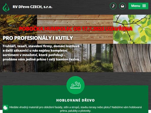 - prodej truhlářského řeziva
- stavebního řeziva
- hoblovaných prken
- osb desek
- palubek, plotovek, latí