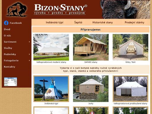 bizon-stany, výroba, prodej a pronájem týpí/teepee/tee-pee, historických stanů, prodejních stánků, velkoprostorových stanů, áček a jurt. prodej tkanin na týpí.