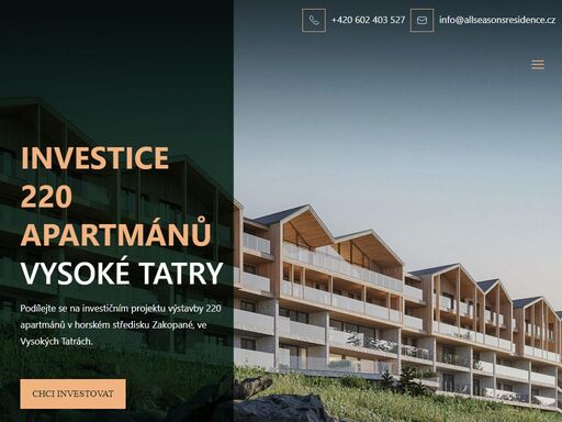 investice do 220 apartmánů. vysoké tatry. podílejte se na financování investičního projektu výstavby apartmánů v horském středisku zakopané, ve vysokých tatrách.