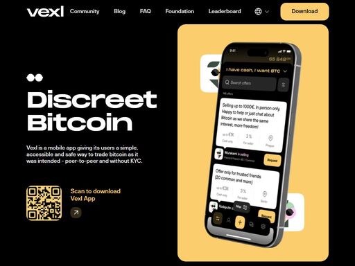 vexl is a mobile app giving its users a simple, accessible and safe way to trade bitcoin as it was intended — peer-to-peer and without kyc.