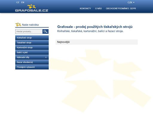 grafosale - prodej použitých tiskařských strojů - knihařské, tiskařské, kartonážní, balící a řezací stroje.