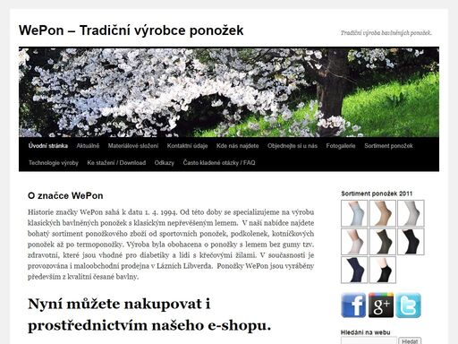 společnost wepon se zabývá výrobou a prodejem bavlněných ponožek.