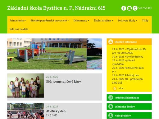 základní škola v bystřici nad pernštejnem, nádražní 615 vyučuje žáky od 1. do 9. třídy.