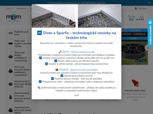 terasové systémy - terče na dlažbu, rektifikační, samonivelační a nastavitelné a ukončovací profily a lišty na ukončení terasy najdete na e-shopu terceshop.cz