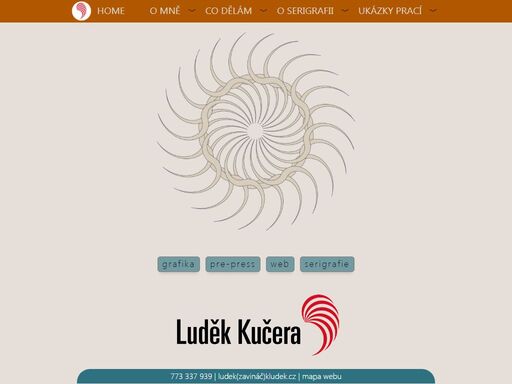 úvodní stránka, ukázky prací, co dělám, kontakt, o serigrafii