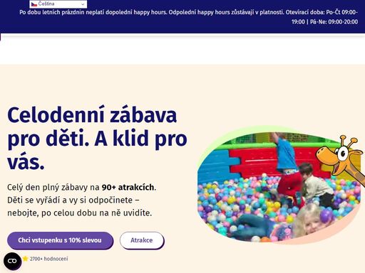 aktivně strávený den za každého počasí. více než 90 atrakcí: obří prolézačka, skluzavky, trampolíny, 9d kino. skvělá restaurace. oslavy narozenin.