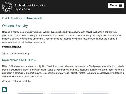 předmětem činnosti je územní plánování a urbanismus, architektonická a projekční činnost všech fází a stupňů. firma sídlí ve vlastních prostorách na jiráskově náměstí v plzni. používá 9 licencí allplan nemetschek a 2 licence arcgis pro.