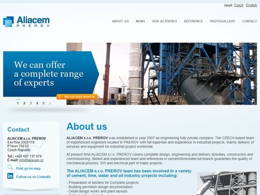 aliacem, projekční činnost, dodavatelská činnost, řízení projektů, inženýrské služby, přerov, cement, aliacem - kompletní projekční a inženýrské služby v oblasti zpracovávání surovin
