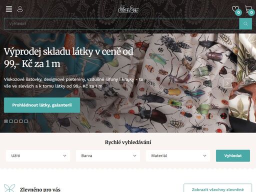 e-shop s originálními látkami a metráží, ze kterých šijí  mezinárodní divadelní a filmové produkce. nabízíme i látky vlastní výroby, které jinde nenajdete, široký výběr barev i materiálů, pletací příze i galanterii.
