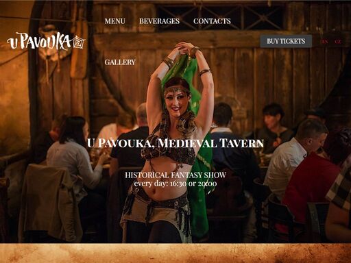 historical fantasy show u pavouka. you will be entertained by swordsmen, jugglers, and belly dancers, accompanied by music and drinks