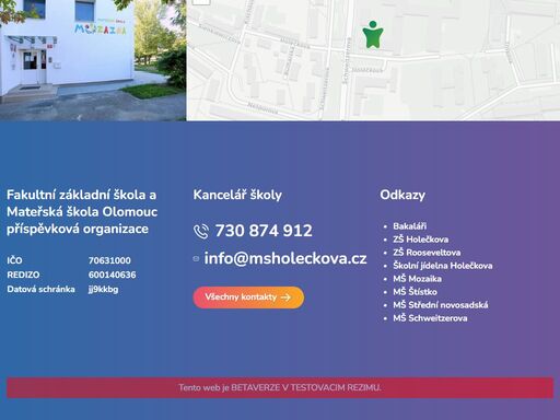 mateřská škola mozaika v olomouci nabízí vzdělávání pro děti předškolního věku v moderním prostředí s velkou zahradou a pestrými aktivitami. škola klade důraz na tradici a kvalifikovaný personál.