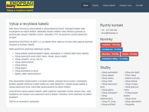 výkup barevných kovů, sběrné suroviny ceník, kovošrot a výkup kabelů.výkup kabelů, sběrné suroviny ekoprag slaný s.r.o.