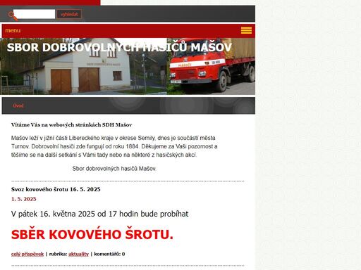 webová prezentace sboru dobrovolných hasičů mašov