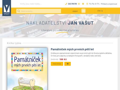 nakladatelství jan vašut s. r. o. má ve své nabídce více než 400 knižních titulů z mnoha oblastí literatury pro volný čas (kuchařky a vaření, knihy pro děti, knihy o zdraví, o domově, křížovky, sudoku a další) a je vydavatelem široké řady turistických průvodců merian.