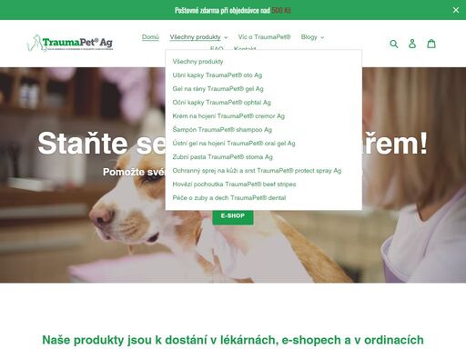 traumapet® ag s nanočásticemi stříbra (koloidní stříbro) s antibakteriálními a protizánětlivými účinky - kůže, uši, zuby, dásně, klíšťata, blechy, čištota.