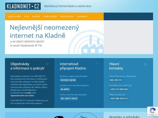 kladnonet nabízí nejlevnější neomezený internet na kladně a v okolních obcích. podívejte se na naši nabídku, proveďte objednávku a nebo nás kontaktujte.