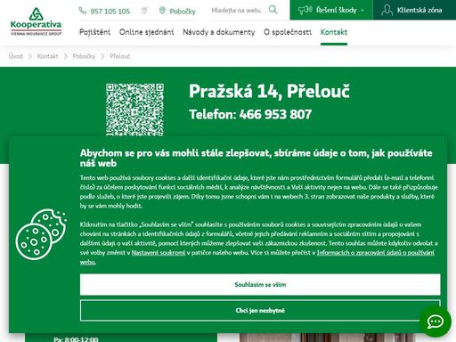 pojišťovna kooperativa - přelouč, pražská 14, tel.: 466 953 807, e-mail: julrich@koop.cz, jan ulrich - odpovědný vedoucí