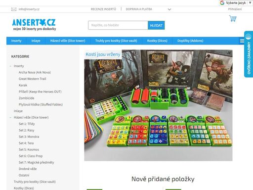 inserty, inlaye, dice towery, misky, krabičky