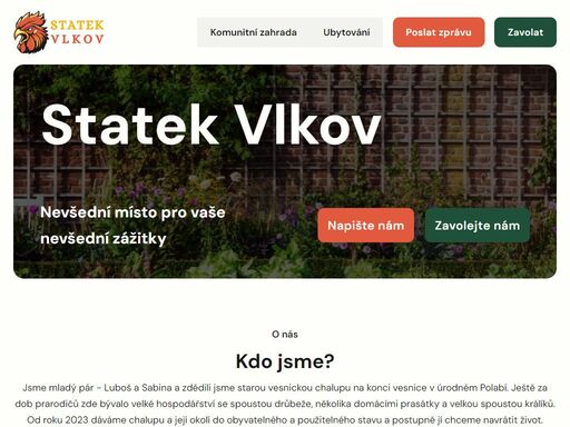 vítejte na statku vlkov. nabízíme vám nevšední místo pro vaše nevšední zážitky. přijeďte si odpočinout, uspořádat svatbu nebo pěstovat zeleninu.
