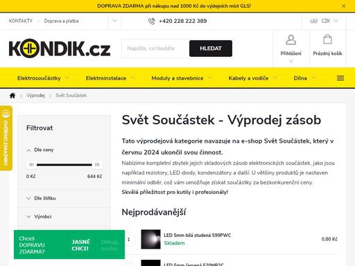 tato výprodejová kategorie navazuje na e-shop svět součástek, který v červnu 2024 ukončil svou činnost.nabízíme kompletní zbytek jejich skladových zásob elektronických součástek, jako jsou například rezistory, led diody, kondenzátory a další. u většiny produktů je nastaven minimální odběr, což vám umožňuje získat…