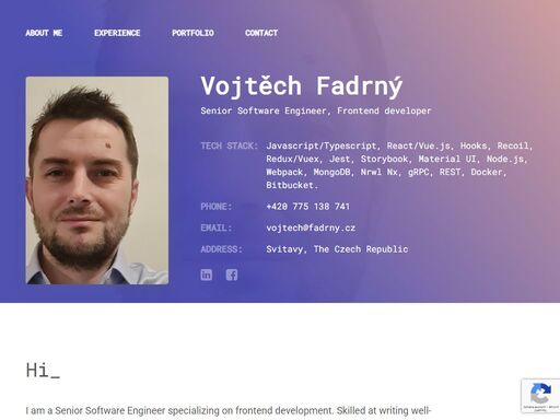 vojtěch fadrný - javascript/typescript developer - react / vue.js