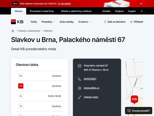 seznam a vyhledávání poboček a bankomatů komerční banky.