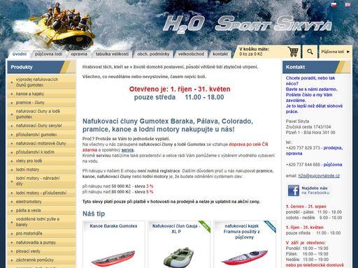 nafukovací čluny gumotex, baraka, pálava, raft colorado. půjčovna lodí berounka a prodejna kanoí, raftů, pramic a vodáckého vybavení