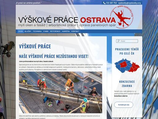 výškové práce s využitím horolezecké techniky. mytí, nátěry a montáže ve výškách a na těžko dostupných místech.